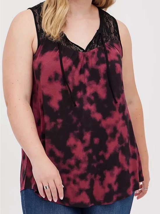 torrid Tops - Torrid Super Soft Wine Tie Dye Lace Swing Tank